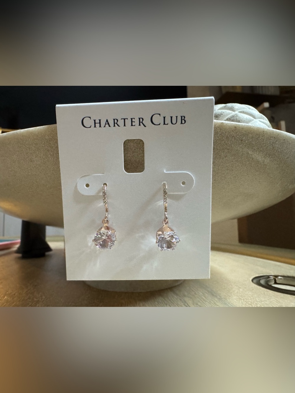 Charter Club Rose Gold Drop Earrings with Clear Stones